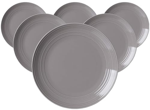 Ritzenhoff & Breker Levi Speiseteller 6er Set, 27 cm, Runde Essteller mit feinem Rillenrelief, Skandinavisches Design, Porzellan, Grau