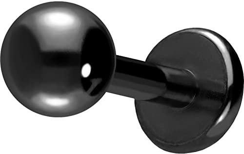 PIERCINGLINE Titan Labret Stecker KUGEL Piercing Ohr Lippe Nase Schwarz 3 x 1,2 x 6 mm