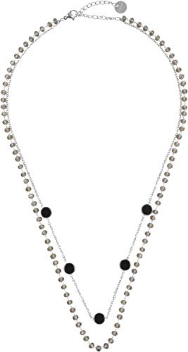 styleBREAKER Damen Edelstahl Layer Halskette 2-reihig mit Kunststoff Perlen und Anhängern, Ankerkette, Kette, Schmuck 05030067, Farbe:Silber/Grau