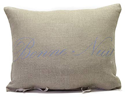 SP S.a.s. Kissen 35 x 45 cm aus natürlichem Leinen, mit Schriftzug in Kursiv, handbemalt, Shabby Chic, (Aufschrift Azurra Bonne Nuit)