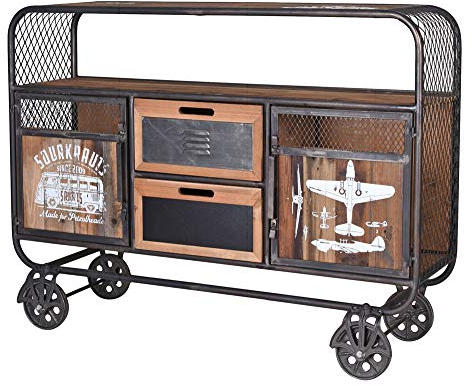 Servierwagen „LOFT Studio“ – Industrial Barwagen | Holz & Metall | 2 Schubladen & 2 Türen | Sideboard auf Rollen | Retro Anrichte lof055 Palazzo Exklusiv