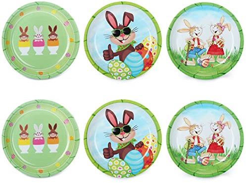 com-four® 6X Osterteller aus Melamin - Deko-Teller für Ostern - Osternest mit Osterhasen- und Ostereier-Motiven [Auswahl variiert] (6 Stück - Oster-Design)