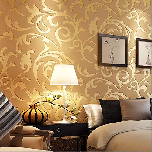 Q QIHANG Modern Minimalist 3D European Style Palace Acanthe Leaves Flowers Non-Woven Wallpaper Living Room Bedroom TV Background Wall 20.87 Wx393.7 L Non-Pasted (Yellow)