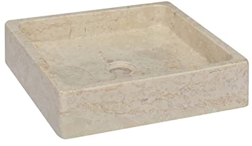vidaXL Waschbecken Aufsatzwaschbecken Waschtisch Waschplatz Handwaschbecken Waschschale Naturstein Becken Badezimmer Creme 40x40x10cm Marmor