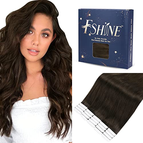Fshine Tape in Extensions Echthaar Braun 35cm 20 Stücke 50g Echthaar Extensions Tape Haarverlängerungen Dunkelbraun Farbe 2