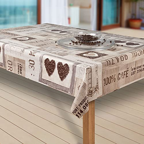 laro Wachstuch-Tischdecke Abwaschbar Garten-Tischdecke Wachstischdecke PVC Plastik-Tischdecken Eckig Meterware Wasserabweisend Abwischbar, Muster:Coffee Herzen braun, Größe:110x140 cm