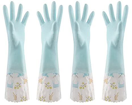 Skrsila Geschirrhandschuhe, 2 Paar, lang, rutschfest, Gummi, wasserdicht, Reinigungshandschuhe für Haushalt, Küche, Badezimmer