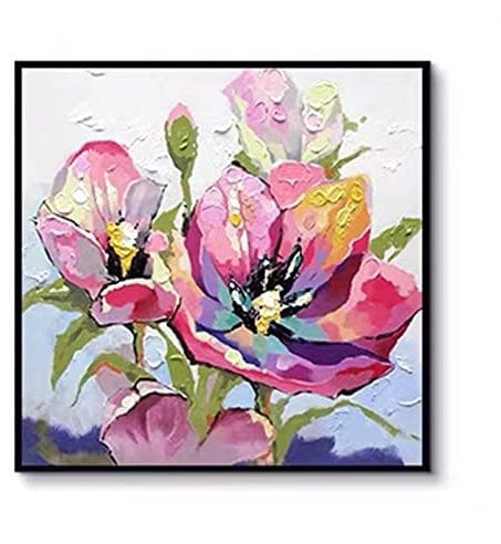 Ölbilder Auf Leinwand Handgemalt,Moderne Abstrakte Pflanze Floral 100% Handgezeichnet Acryl Malerei Kunstwerk, Große Nordische Rote Blumen Gemälde Rahmenlos Coole Bilder Kunst Wand Für Zu Hause K