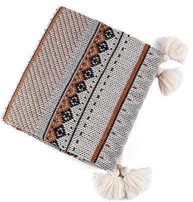 LumiSyne Gestrickte Decke Mit Vintage Fransen Böhmische Ethnischer Stil Geometrische Muster Weich Warm Tagesdecke Sesselbezug Überwürf Für Sofa Bett 170x130cm