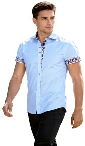 JEETOO Homme Chemise à Fleur Manches Courtes Slim Fit Casual Chemises boutonnées Tout Coton Respirant