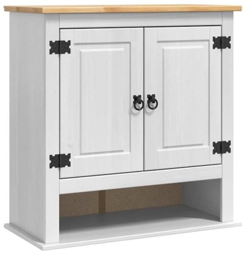 Foknhdi Corona Armoire suspendue blanche 70 x 33 x 71,5 cm, en bois de pin, 2 portes, étagère réglable, salon, chambre à coucher, salle à manger