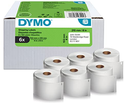 DYMO Original LabelWriter Versandetiketten für LabelWriter 5XL/4XL-Etikettendrucker | 102 mm x 210 mm | 6 Rollen mit je 140 Etiketten (840 Stück) | selbstklebend | für LabelWriter Beschriftungsgerät