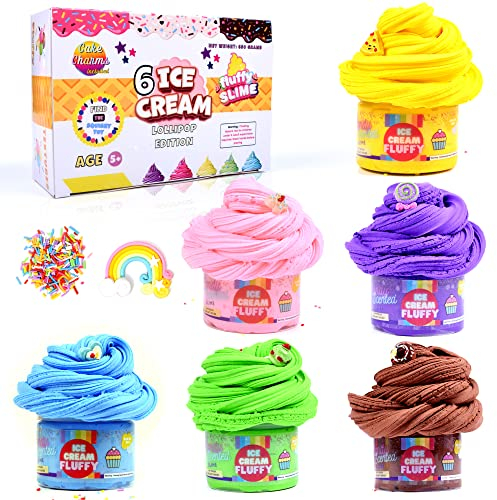 ToysButty Fluffy Shleim Kinder Selber Machen Set 6 Farben Butter Slime Kit, Geschenk Mädchen Jungen Spielzeug, Cake Charms Enhalten Duftenden Putty (Rainbow Edition)