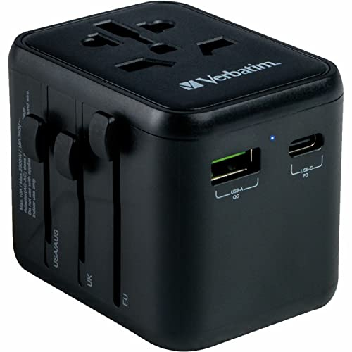 Verbatim Universal Reiseadapter UTA‑01, Steckdosenadapter mit 2 USB‑A Anschlüssen, Reisestecker für Laptop, Handy, Kamera und Co, weltweit einsetzbar, 100 - 250 V [Kein Verkauf/Versand in die Schweiz]