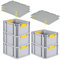 PROREGAL SuperSparSet 5x Eurobox NextGen Color mit Auflagedeckel & Schiebeschnappverschlüsse, HxBxT 22x30x40cm, 20L, Griffe gelb geschlossen, Glatter Boden, Eurobehälter Transportbox Transportbehälter