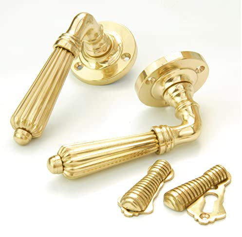 UNDERGROUND PARTS Jones & Grey Regency Reeded Lever Door Handles & Reeded Escutcheons Polished Brass