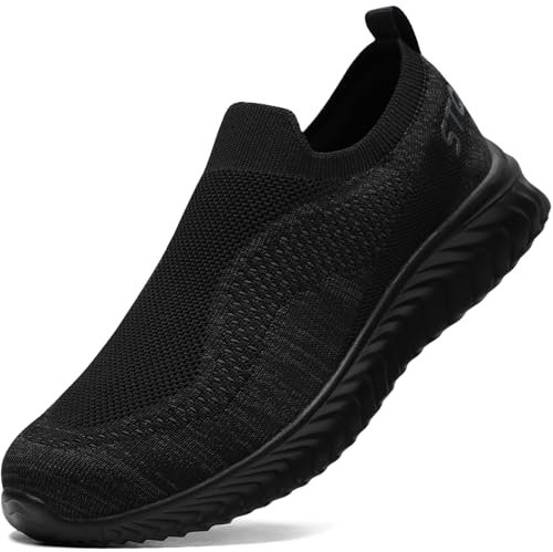 STQ Zapatillas Mujer Zapatos Sin Cordones Sneakers Malla Transpirable y Non Slip Ligero Tenis Caminar Fitness Atlético Sneakers Todo Negro 40 EU