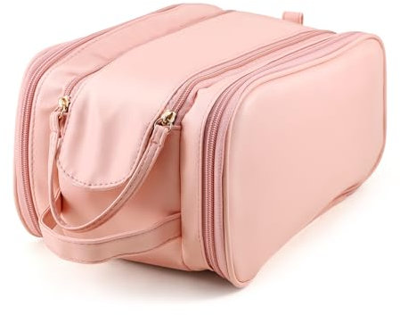 Boobeen Sac de Toilette en Cuir pour Femme, Trousse de Toilette de Voyage, Organisateur de Maquillage pour la Salle de Bain, Compartiment Humide et Sec, Grande capacité