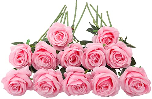JOYHAZE Künstliche Rosen, 50 cm, einzelner Langer Stiel, Seidenblumen, blühende Rosen für Hochzeit, Zuhause, Party, Büro, Tischdekoration, DIY-Blumenarrangements, 12 Stück