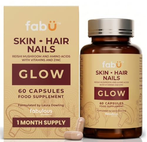 fabÜ Skin-Hair-Nails Glow – Hair, Skin & Nails Supplement | 60 Caps | Hair Skin & Nails Vitamins with Zinc, Niacinamide, Amino Acids & 12 Active Ingredients for Daily Beauty Support