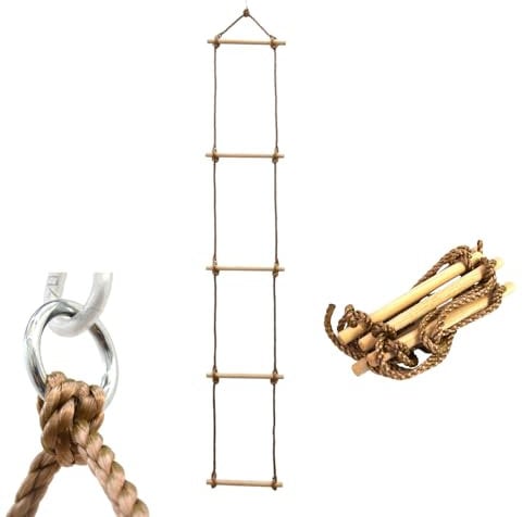 Briconess.com Escalera de cuerda y madera para niños con mosquetón Max 50 kg