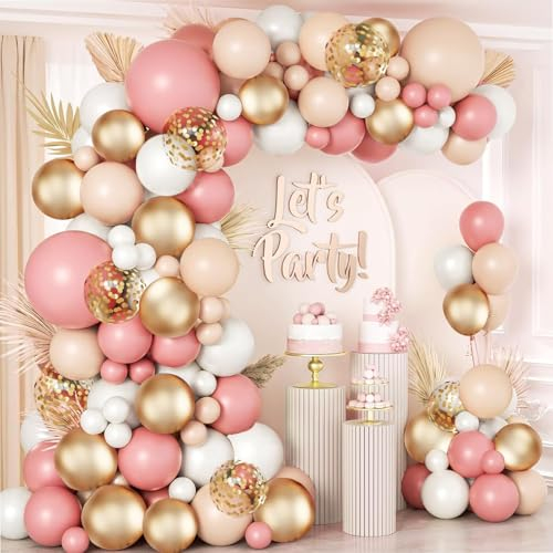 Kit ghirlanda ad arco palloncini rosa cipria,140 Kit arco di palloncini rosa antico con palloncino albicocca oro nudi Ghirlanda per decorazioni per baby shower, feste di compleanno