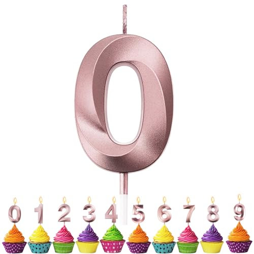 0th Birthday Candles, VUCDXOP 3D Shape Number 0 Candle, Rose Gold Cake Candles, Birthday Candle for Cake, Cake Candles Cake Topper Decorations for Birthday Party, Wedding, and Anniversary Supplies