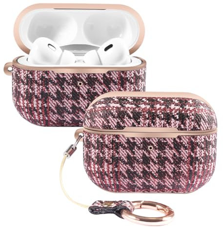 Vanet Schutzhülle aus TPU-Leder, kompatibel mit AirPods Pro 2. / 1. Generation für Frauen, klassisches luxuriöses Design, Schutzhülle mit Schlüsselanhänger (VT-AP-APD12-PRO-LUX-RD)