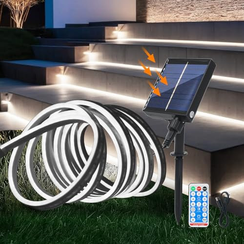Wisada 12V Neon Ruban Led Solaire Extérieur 3m,SMD 2835 120 Leds/m Bande lumineux néon with Remote,8 Modes,Cuttable,Énergie solaire flexible IP67 Etanche Silicone Néon Light Strip