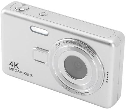 Digitalkamera, 50MP 1080P 16X Digital Zoom Autofokus Vedio-kamera med 2,4-tums Skärm, Kompakt Anti-shake-vloggningskamera för Studenter Barn (Silver)