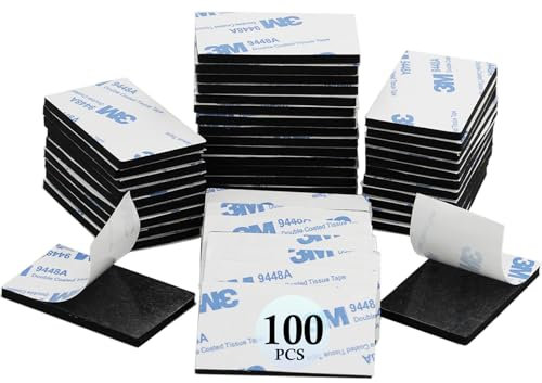 100 Pcs Double Sided Adhesive Pads,Heavy Duty Mounting Tape, 3mm thickness Pre-Cut Foam Pads,Super-Sticky Black Strong Pads Rectangle Waterproof for Walls Picture, Car, Home, Office (50mm x 30mm)