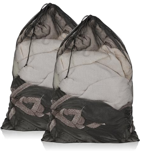 2 Pack Mesh Laundry Bags, 23 x 34 Inches Heavy Duty Mesh Laundry Bag, Large Laundry Drawstring Bag for College, Dorm, Travel, Family and Apartment Dwellers, Black