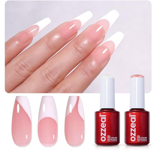 Ozzeal Vernis Semi Permanent Set, 2 Pcs 15ML Blanc Et Gelée Nude Rose Gel Nail Polish Français Blanc Vernis À Ongles Gels Printemps Été Vernis À Ongles Gels Soak Off Led UV