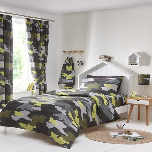 Happy Linen Company Bettwäsche-Set mit Kissenbezügen für Mädchen und Jungen, Camouflage, Grün, Kingsize, wendbar, weich, pflegeleicht, Bettwäsche-Set mit Kissenbezügen