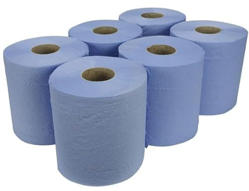 6 X Centrefeed Blue Rolls | 2 Ply Embossed Paper Towels | Strong & Absorbent | 6-Pack | Sustainable & UK Supplier | Perfect for Commercial & Kitchen Use Cleaning Toilet
