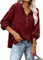 VIGVAN Kapuzenpullover Damen Hoodie Langarm V-Ausschnitt Pullover Knopfleiste Henley Sweatshirt mit Kapuze Kordelzug Oberteil (Wein Rot,XXL-4)