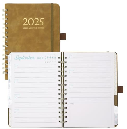 Kalender 2025 Buchkalender Softcover mit PU-Leder (ca. 21.5 x 15.5 cm), Wochenplaner 2025 Terminkalender Planer 2025, 12-Monate-Terminplaner (Jan.2025-Dez.2025) 1 Woche 2 Seite, Braun