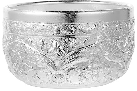 OSOLADY Vintage Thai Zinnschale Silber Handgeschnitzt Für Ätherische Öle Spa Wasserschale Kompakt Stabil