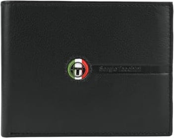 Sergio Tacchini Herren-Geldbörse aus echtem Leder, Schwarz, mit Kartenfach und Geschenkbox