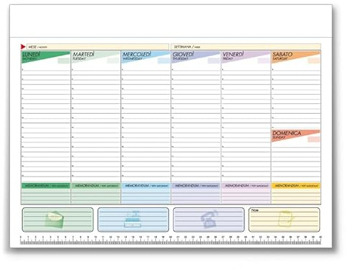 Planning da Tavolo Grande Pianificazione Settimanale, con Giorni e Orari, Spazio per Note ed Appunti 43,5X31,5