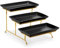 MALACASA 3 Tier Serving Trays for Party, 12 Inch Porcelain Black Trays for Serving Food, Dessert Stand with Collapsible Gold Metal Rack