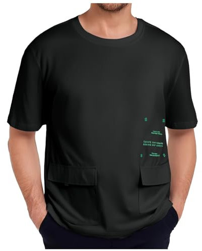 YOSUWOAI T-shirt da uomo, comoda, traspirante, maglietta sportiva estiva, girocollo, maglietta a maniche corte, tinta unita, scollo rotondo, in cotone, maglietta estiva morbida, O nero., 6XL