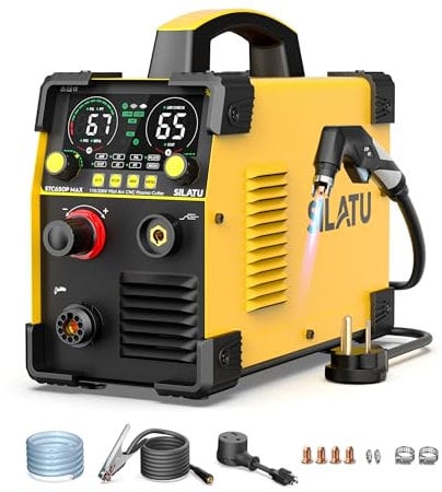 SILATU Plasma Cutter, 65Amps Blowback Pilot Arc Air Sensor Technology, Digital Display, 110V/220V Dual Voltage Non-HF CNC Plasma Cutter Machine, 3/5″ Clean Cut 1″ Max Cut, PT/2T/4T for Beginners DIY
