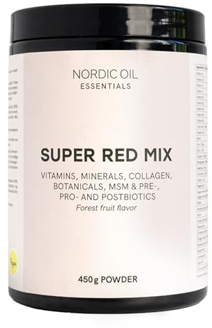 Superfood Pulver | Super Red Mix | Mit 33 essentiellen Nährstoffen zur Supplement-Ersetzung | Vitamin C, Zink, Resveratrol & Probiotika | Rote Vitalstoff-Mischung | 30 vegane Portionen | Nordic oil