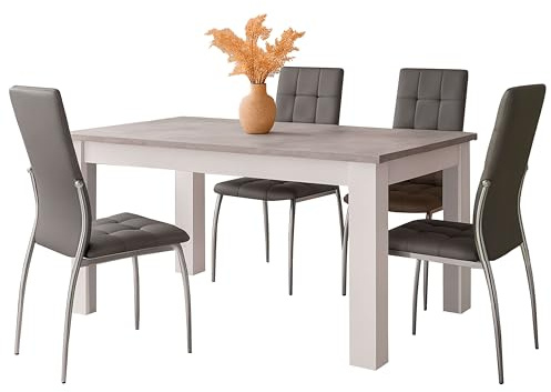 Juego de Comedor Mesa Extensible y 4 Sillas, Juego de Mesa Extensible y 4 Sillas, Mesa Rectangular Gris Cemento