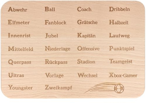 Spruchreif | Frühstücksbrettchen Fußball-ABC | Kinderbrettchen aus Buchenholz mit Gravur | Geschenkidee für kleine Kicker | 22 x 15 x 1 cm | abgerundete Ecken | Made in Germany