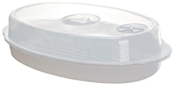 FELTECHELECTR Microwave Fish Steamer Plate with Vent Lid White Professional Steamed Fish and Vegetable Cooker Moisture Locking Easy Clean Microwave Oven Steaming Tray for Healthy Meals