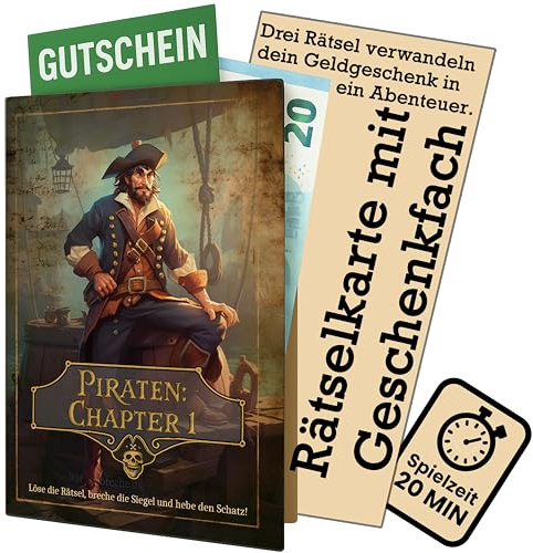 Berninja Piraten Rätselkarte – Chapter 1 Geldgeschenk & Gutschein Verpackung mit 3 Escape Rätseln – Deluxe Schatzkarte als Geburtstagskarte, Grußkarte, Glückwunschkarte, Geschenkkarte, Gutscheinkarte