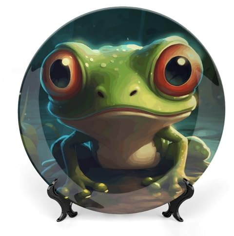WAFICAC Dekorativer Keramikteller, Frosch-Dekorteller, personalisierter Teller aus feinem Porzellan mit Aufsteller, 18 cm (7 Zoll)