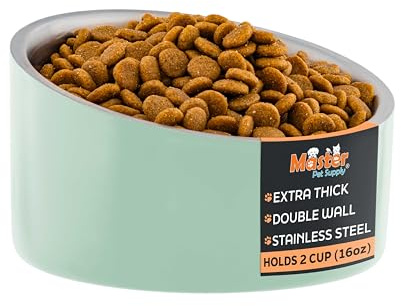 Master Pet Supply Stainless Steel Slanted Dog Cat Food Bowl - 16 oz Heavy Duty - Pistachio, Double Wall Insulated, Non-Slip Elevated Bowl for French Bulldogs Pugs Cats, Anti Rust Dishwasher Safe